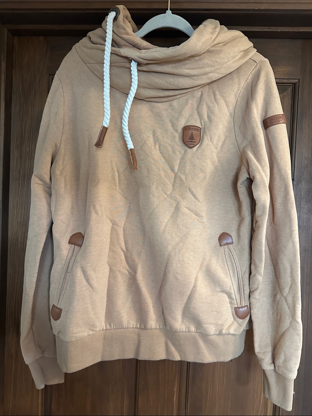 Wanakome Camel Cowl Pullover with Rope Drawstrings